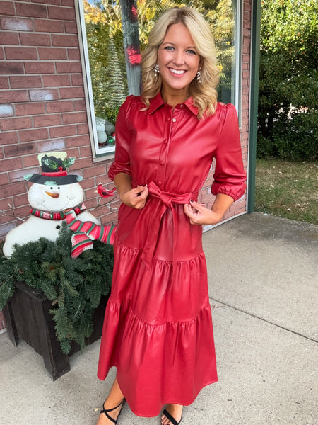 Red Faux Leather Midi Dress – Jaded Layne Boutique