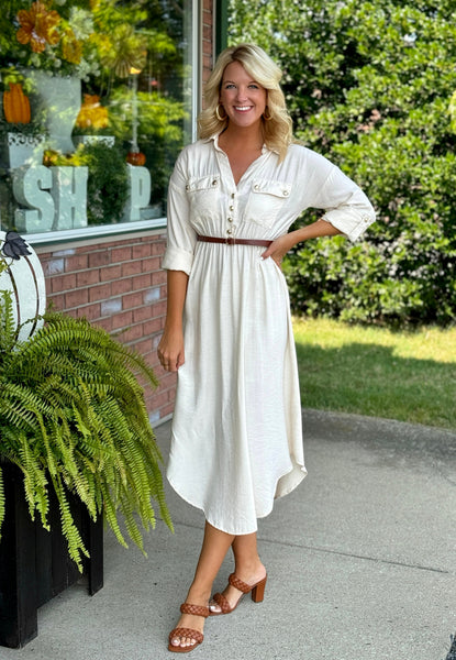 CHICLINE★Ledoc Collar Button Belt Dress★ Collared Button Midi Dress with Belt **FINAL SALE** – Jaded