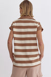 Stripe Collared Top with Slit Side Details