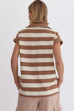 Stripe Collared Top with Slit Side Details