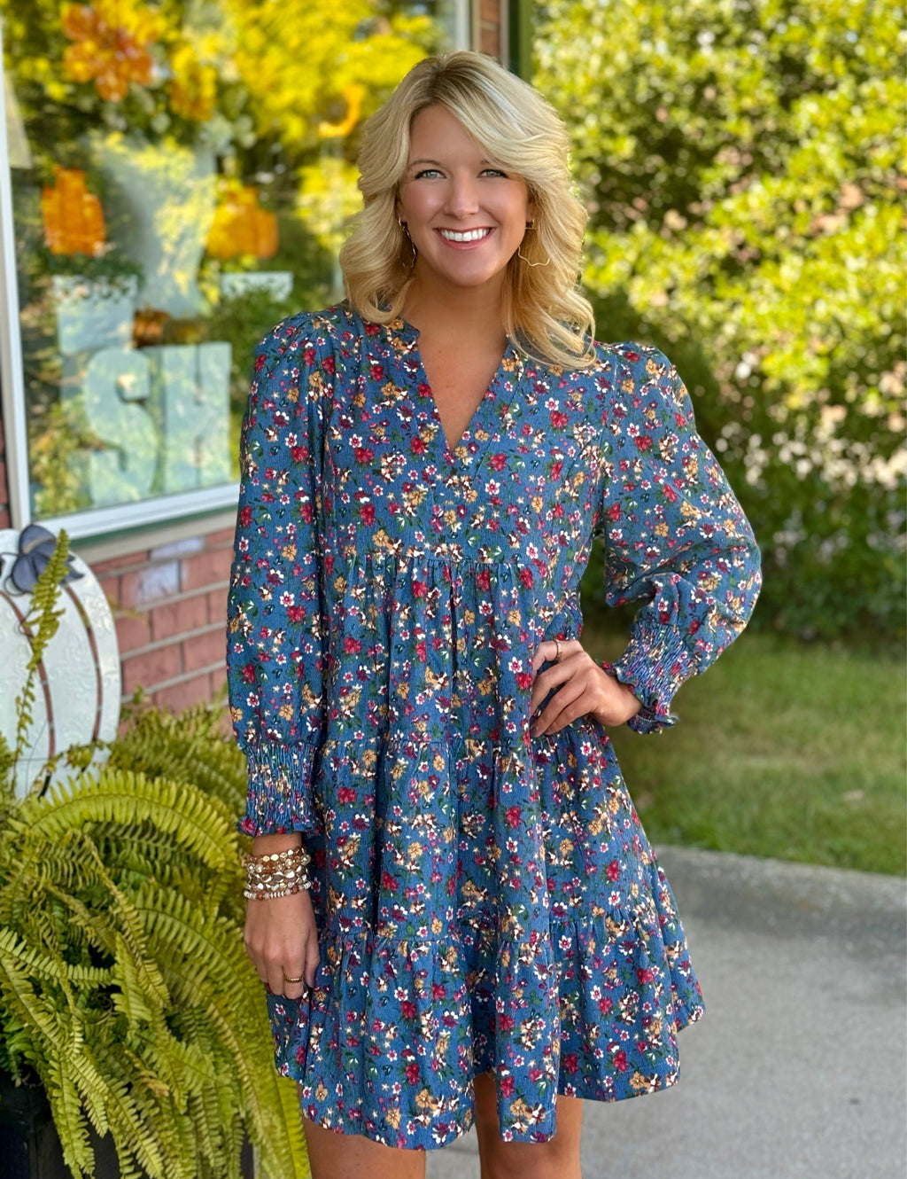 Dusty Blue Floral Dress