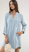 Chambray Stripe Mini Shirt Dress