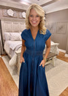 Denim Smocked Waist Dress with Zipper Detail