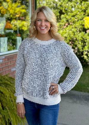 Navy & Cream Chenille Popcorn Sweater