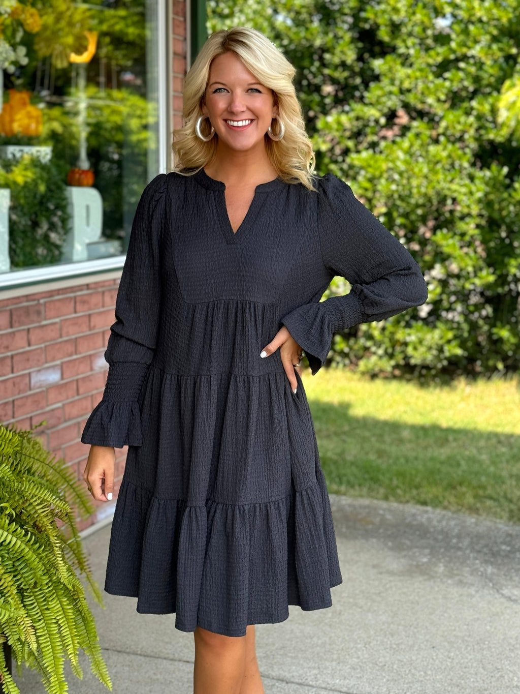 Charcoal Tiered Ruffle Midi Dress