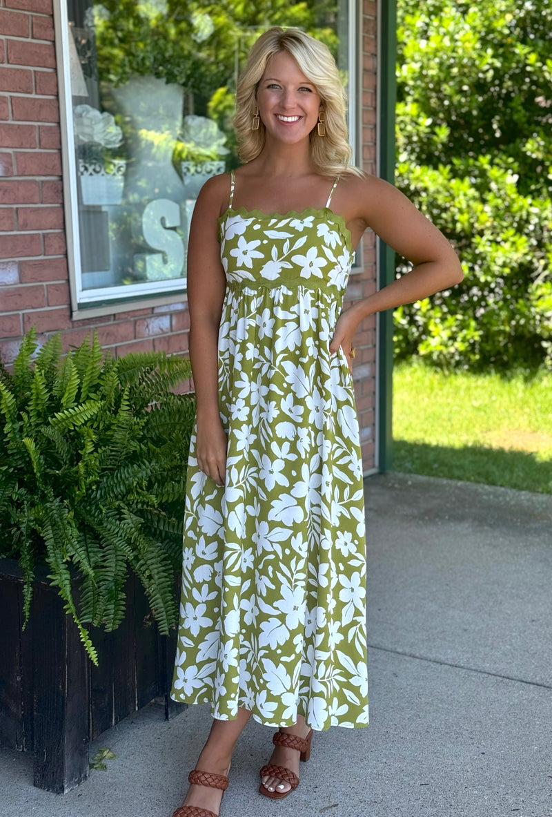 Floral Midi Dress with Tie Back Detail (2 colors)