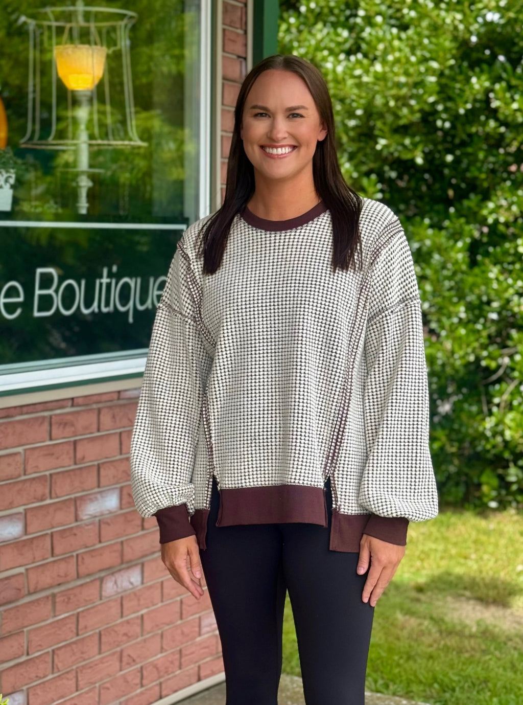 Oversized Brown Waffle Knit Top