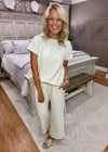 Cream Textured Top and Pant SET
