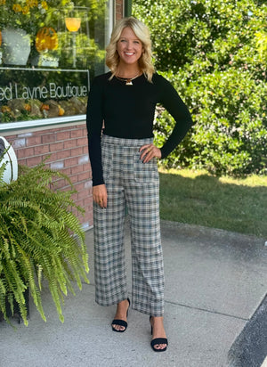 Plaid Pull On Pant with Pocket Detail