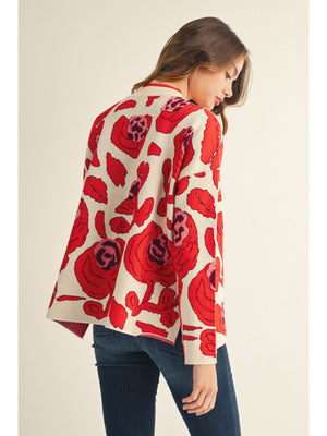 Floral Poppy Print Sweater with Slit Side Details