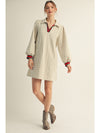 Geo Print Dress with Stripe Contrast Accent
