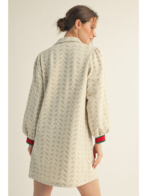 Geo Print Dress with Stripe Contrast Accent