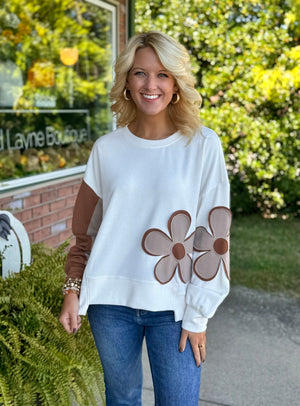 Brown & Cream Flower Patch Top