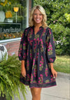 Black Floral Babydoll Dress with Trim Detail