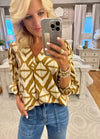 Geo Print Top with Puff Sleeves