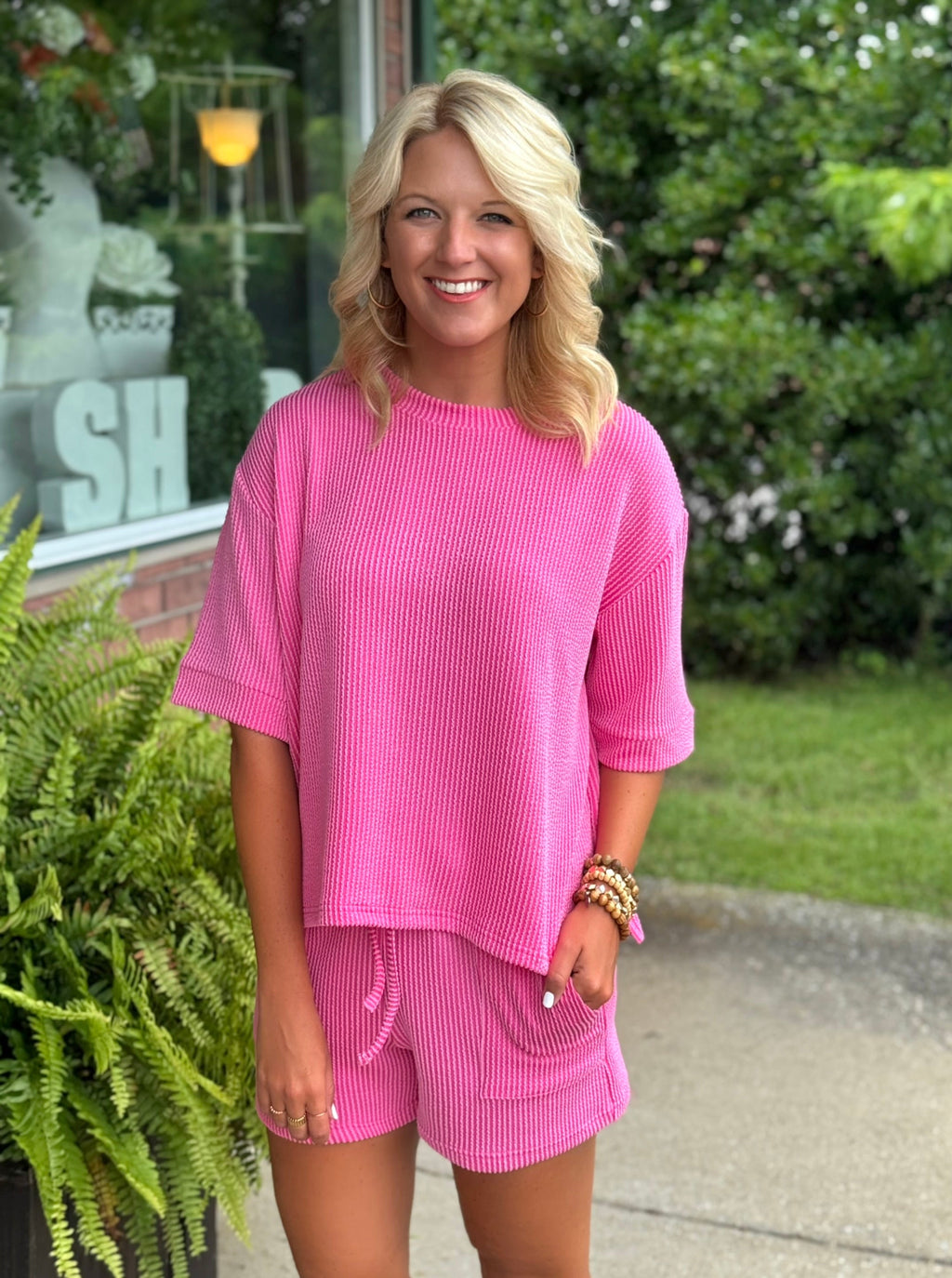 Hot Pink Ribbed Top & Short SET