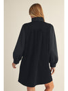 Black Mix Media Dress with Ruffle Collar Detail