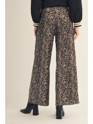 Wide Leg Blushed Fabric Cheetah Pant