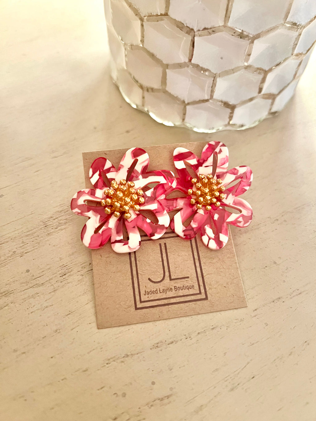 Pink & White Flower Stud Earring