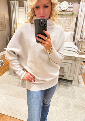 Taupe Dolman Sleeve Mock Neck Sweater