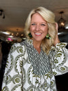 Olive Printed Dress with Smock Neckline Detail