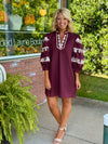 Puff Sleeve Mini Dress with Embroidered Details