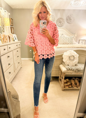 Pink Floral Lace Top