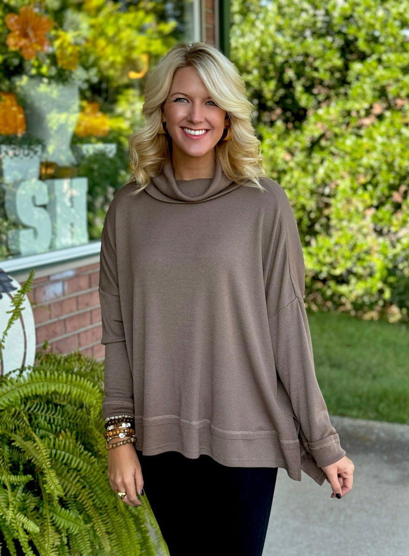 Mocha Brown Cowl Neck Tunic Top