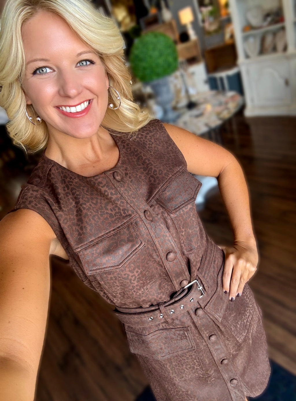 Sleeveless Animal Print Suede Dress