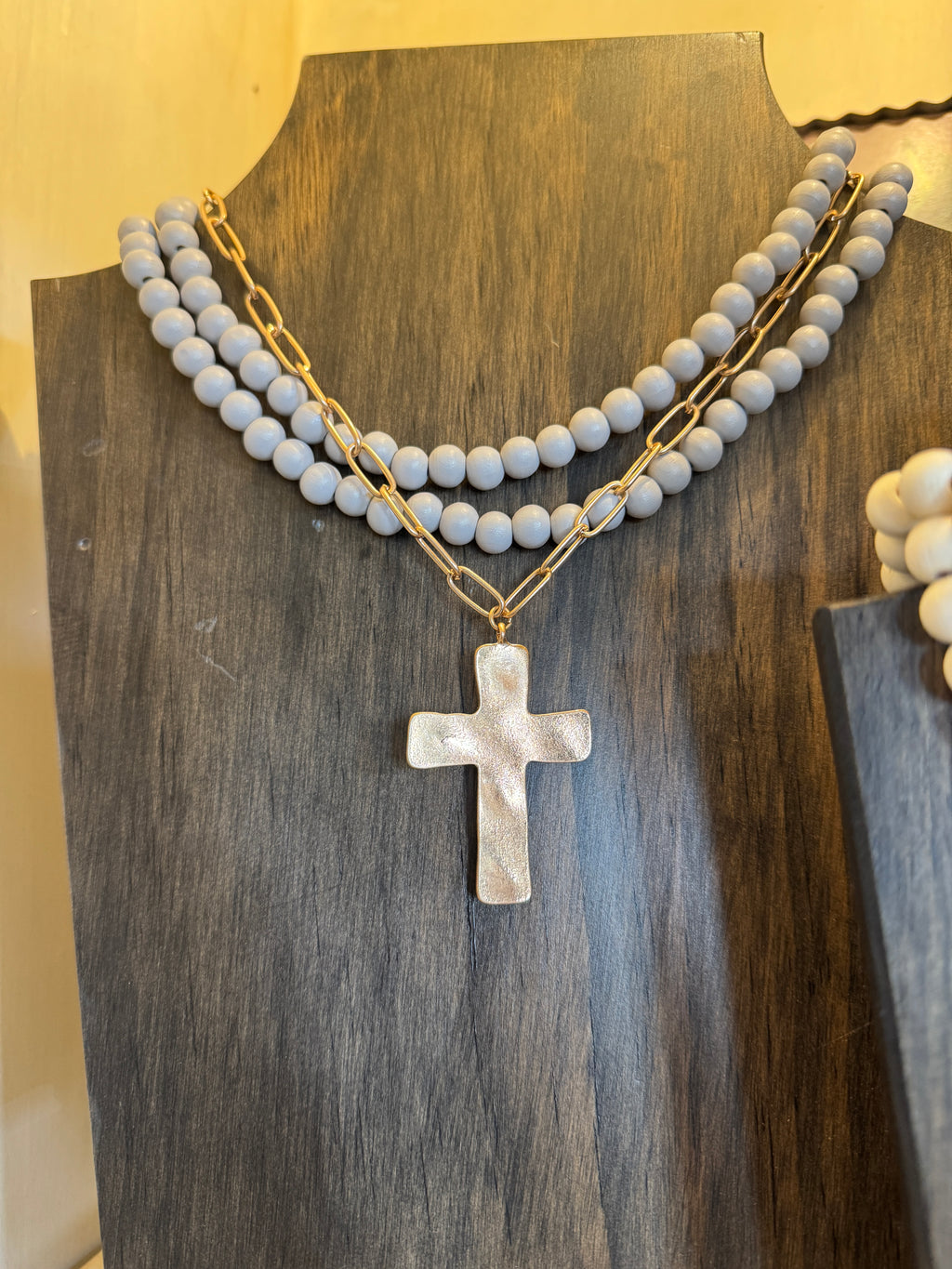 Chain & Bead Layered Cross Necklace
