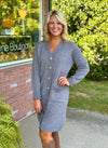 Grey Sweater Dress Cardigan with Gold Button Details