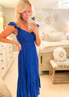 Royal Blue Sweetheart Shirred Midi Dress