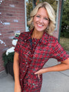 Plaid Sequin Dress with Button Details