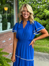 Royal Blue Smocked Waist Flutter Sleeve Midi Dress **FINAL SALE**