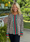 Cheetah Top with Color Rib Band Detail