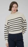 Off White & Black Stripe Mock Neck Sweater