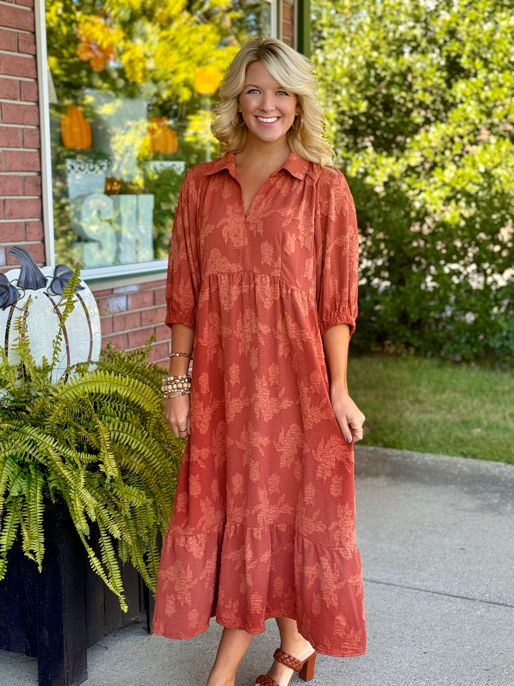 Rust Floral Midi Dress