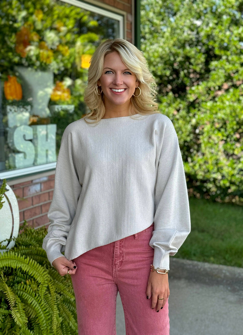 Oatmeal Asymmetrical Hem Sweater