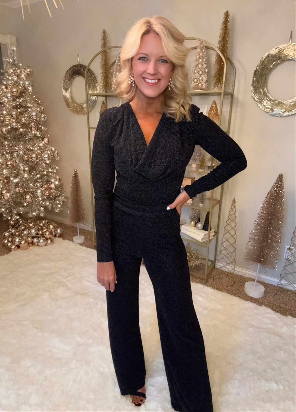 Black Shimmer Top & Wide Leg Pant SET