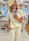 Cream Textured Top and Pant SET