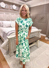 Green Drop Shoulder Floral Midi Dress