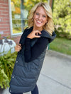 Black Long Puffer Vest with Hood