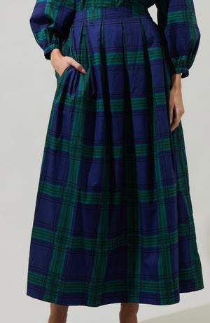 Plaid A-Line Pleated Maxi Skirt