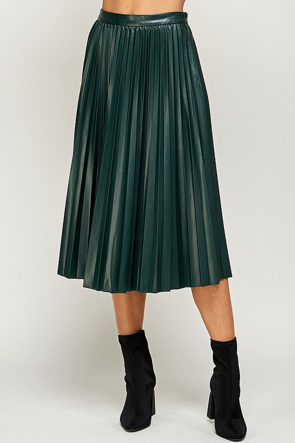 Forest Green Pleated Midi Skirt