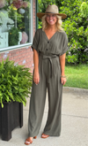 Olive Jumpsuit with Button & Tie Detail