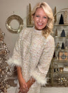 Sequin Mini Dress with Feather Sleeve Detail **Pre-order**