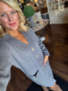 Grey Sweater Dress Cardigan with Gold Button Details
