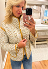 Floral Quilted Jacket with Mustard Piping Detail