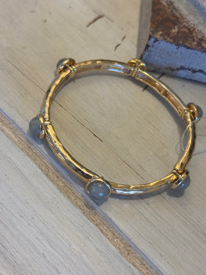 Grey & Gold Beaded Stretch Bracelet