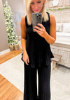 Black Pleated Sleeveless Top & Pant SET